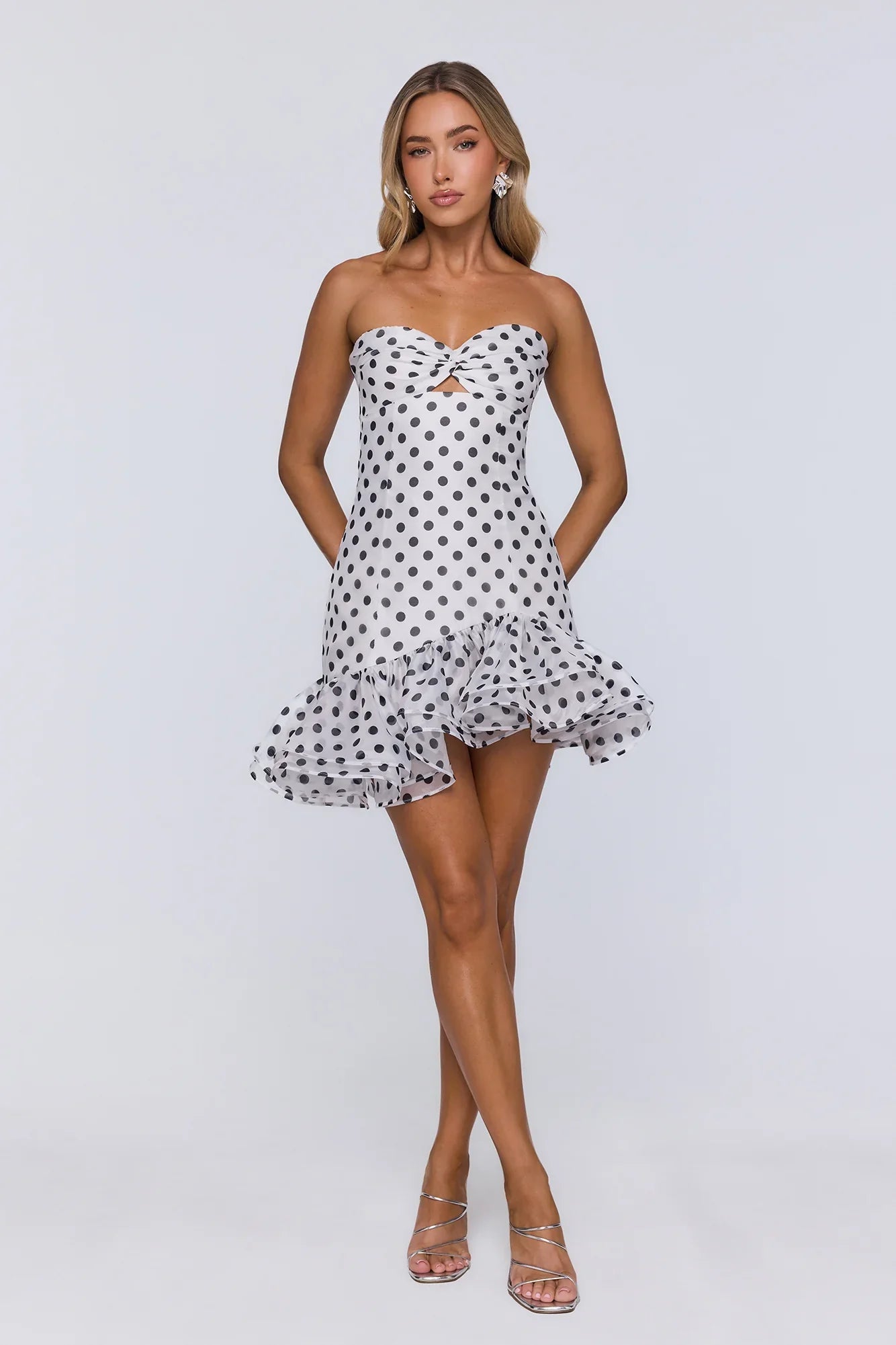 Trends In Focus Strapless Polka Dot Mini Dress White