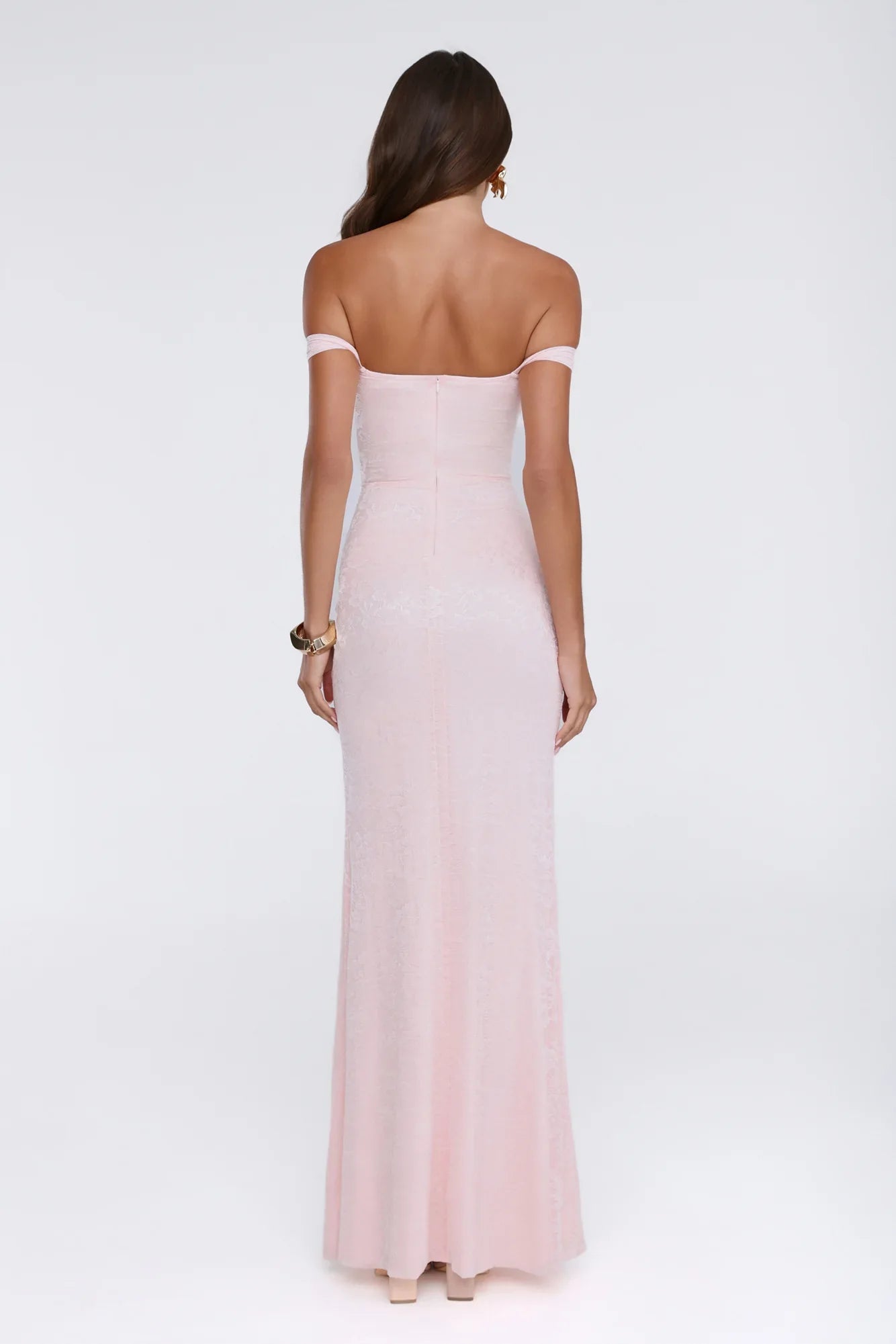 Night Bloom Off Shoulder Maxi Dress Pink