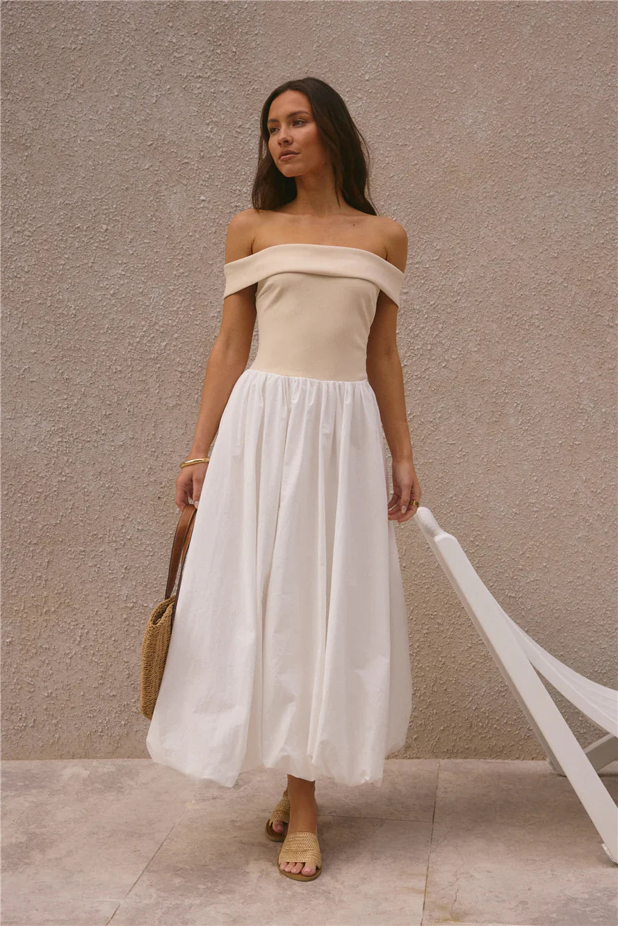 Sophisticated Nights Bubble Hem Maxi Dress White