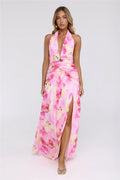 Darlingly Done Halter Mesh Maxi Dress Pink