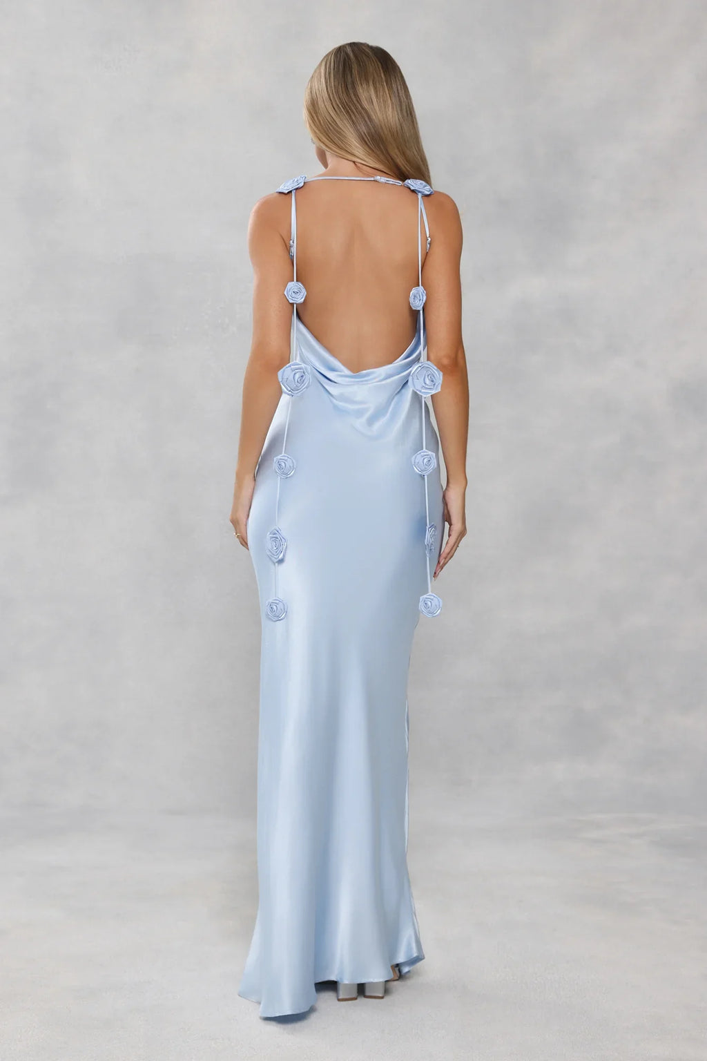 The Flora Satin Maxi Dress Light Blue