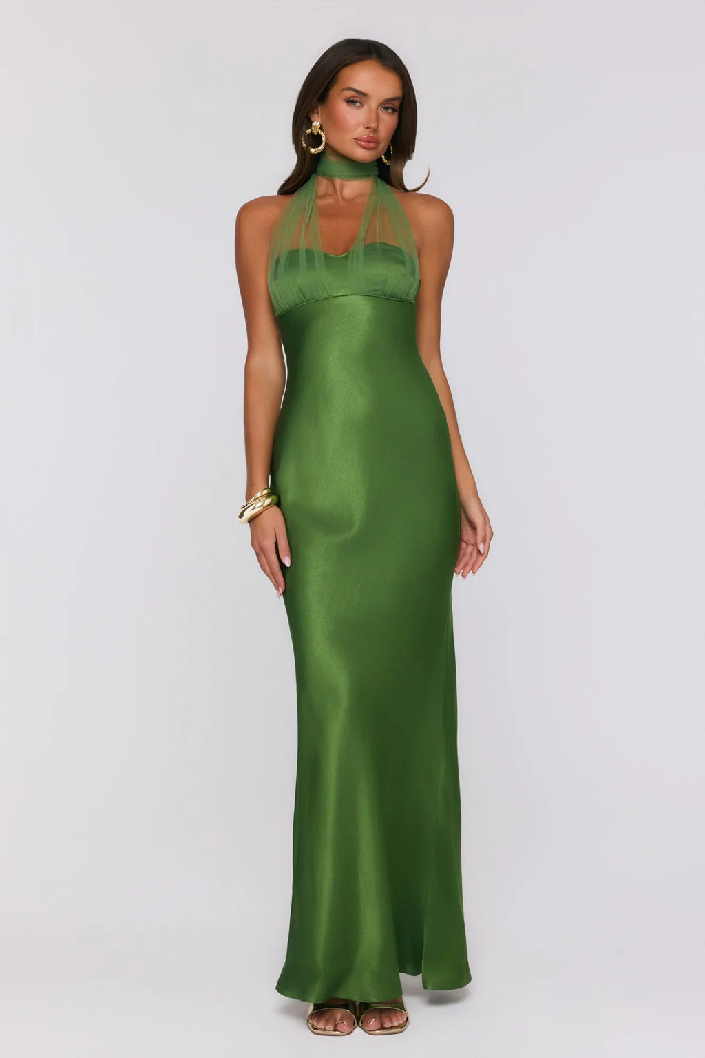 Étoile Club Satin Halter Maxi Dress Green