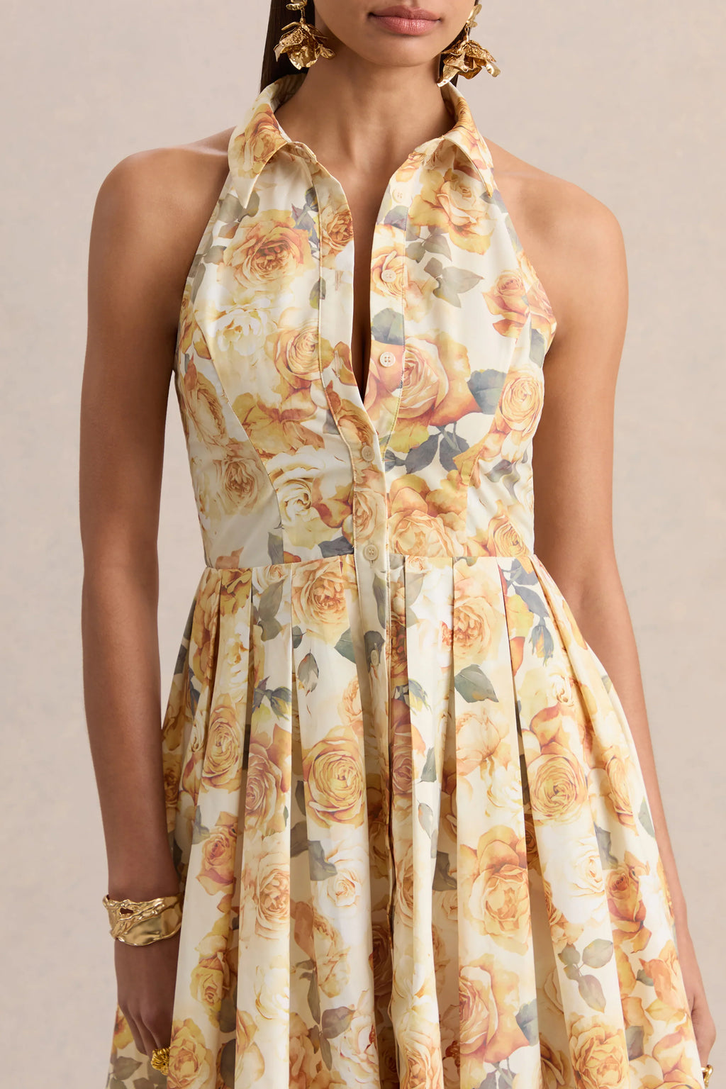 Paulie | Lemon Rose Print Poplin Skater Mini Dress