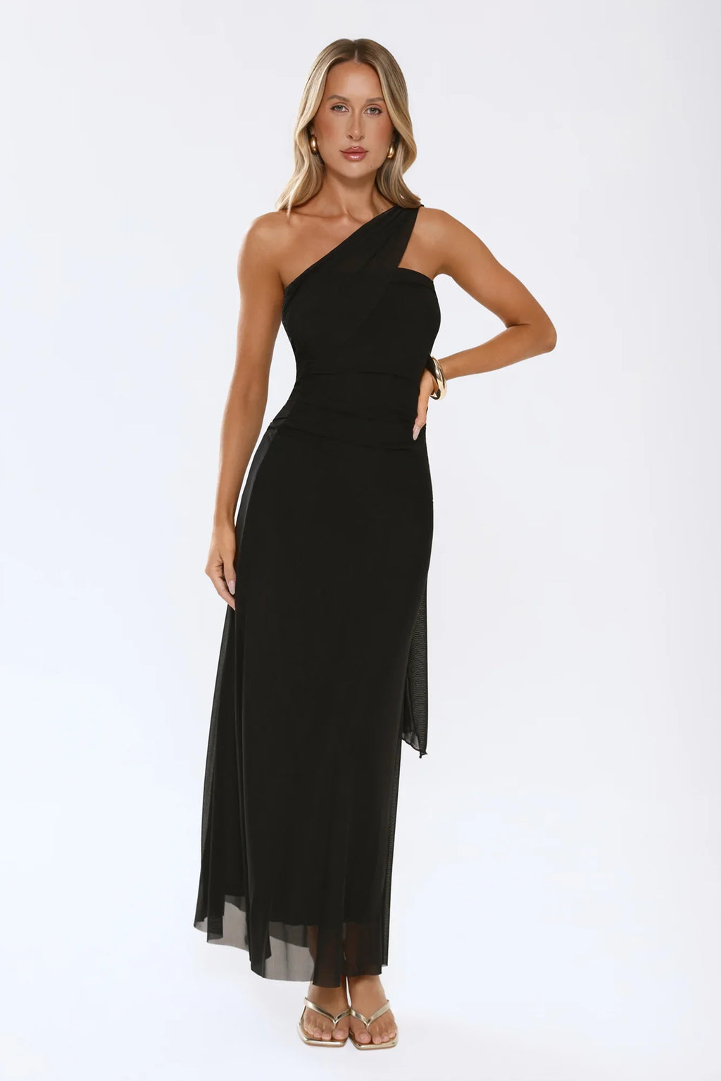 Evening Allure Mesh Strapless Maxi Dress Black