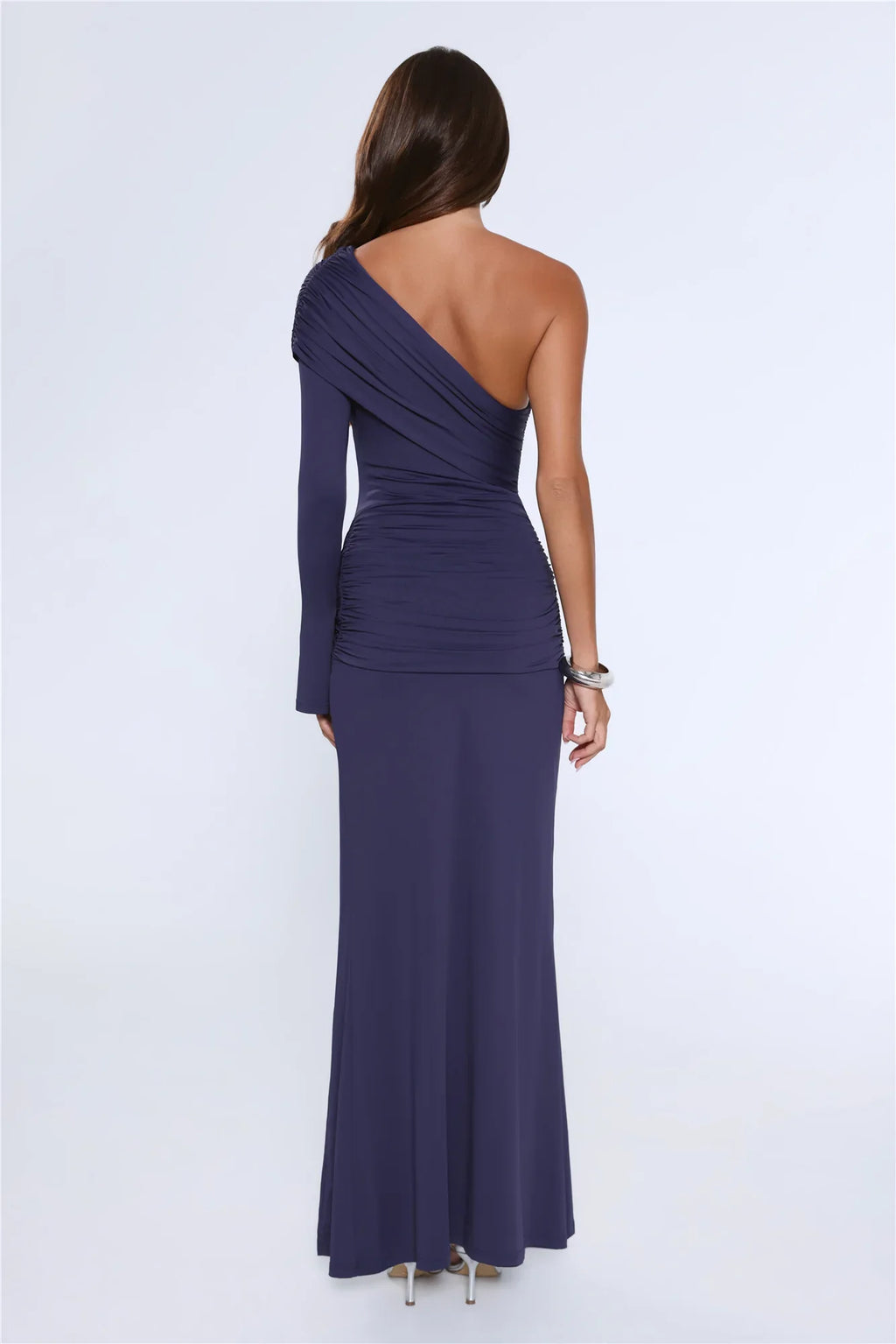 Night Starflower One Shoulder Maxi Dress Navy