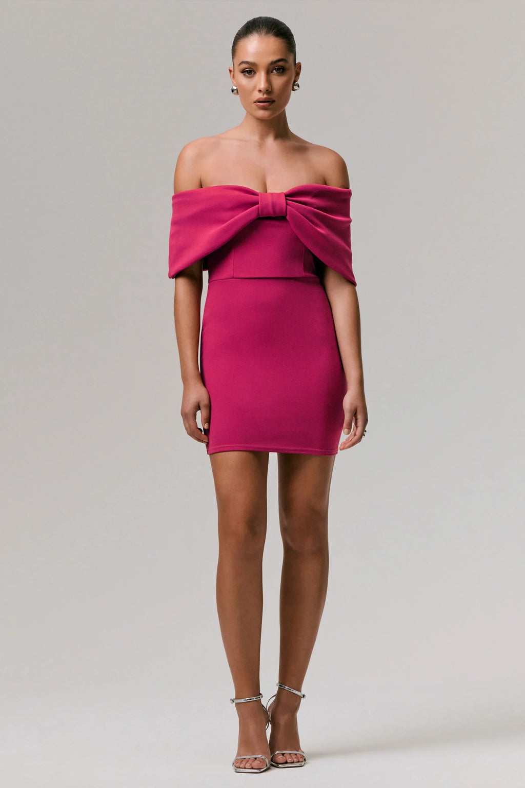 Sadie | Hot Pink Bow Bardot Mini Dress