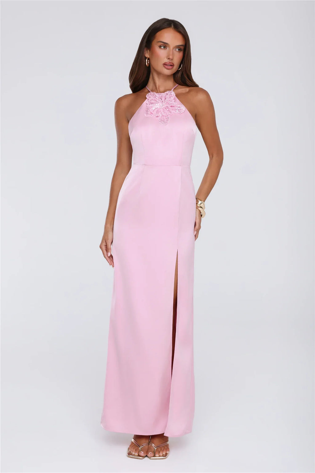 Pearl District Satin Maxi Dress Pink