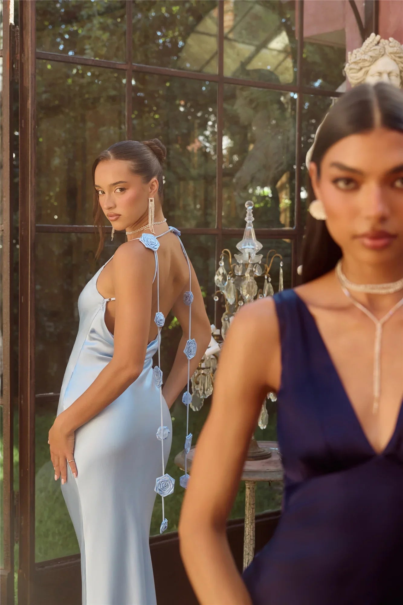 The Isabeau Satin Maxi Dress Navy