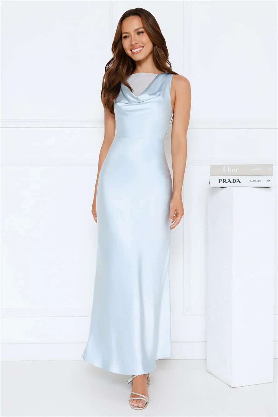 Lush Aurora Satin Maxi Dress Blue