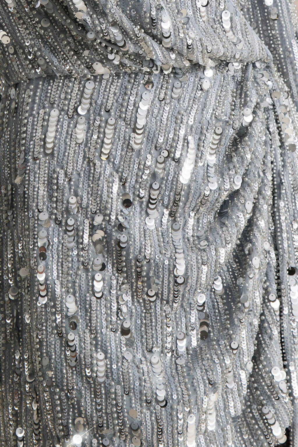 Carmina | Silver Sequin Plunge-Neck Wrap Mini Dress With Sash Detail