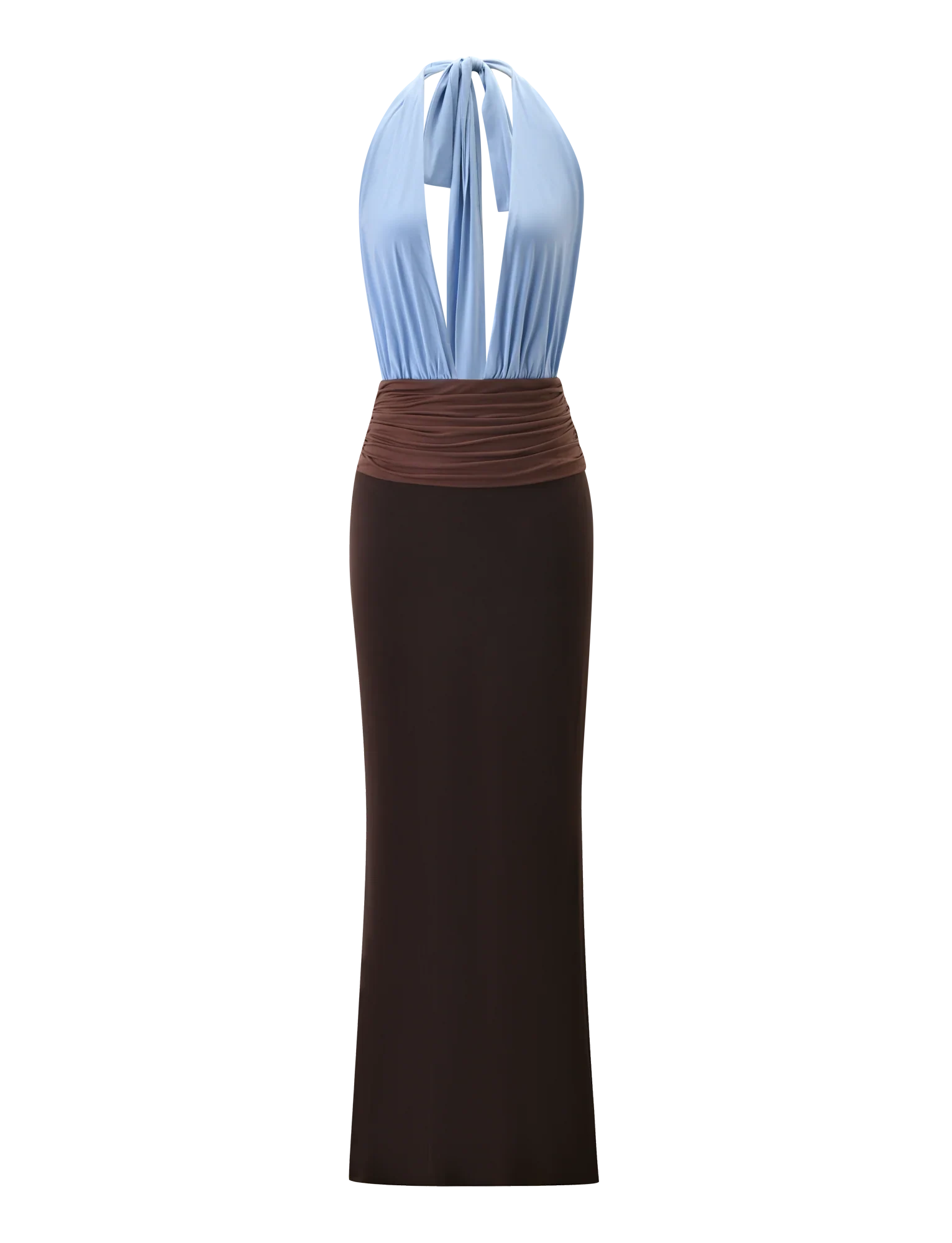 JENNI PLUNGE MAXI DRESS -  BLUE AND BROWN