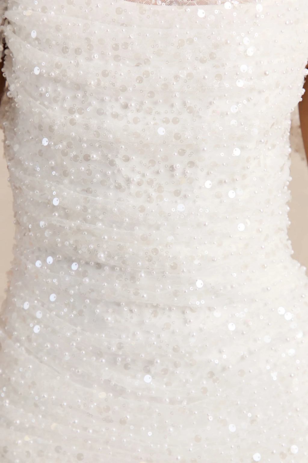 Millie | White Mesh Bardot-Neck Mini Dress With Draped Detailing