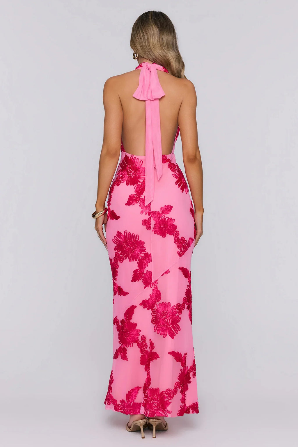 Electric Darling Mesh Halter Maxi Dress Pink