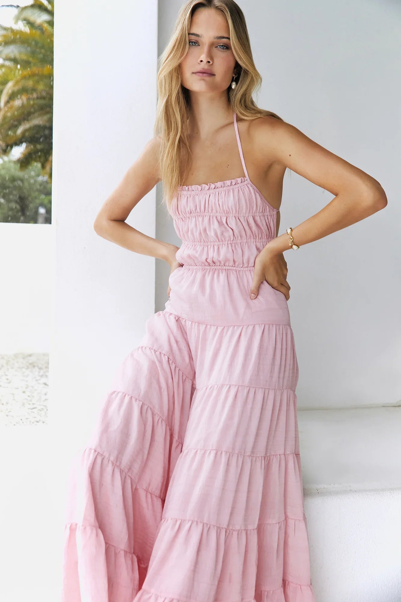 Renaissance Art Maxi Dress Pink