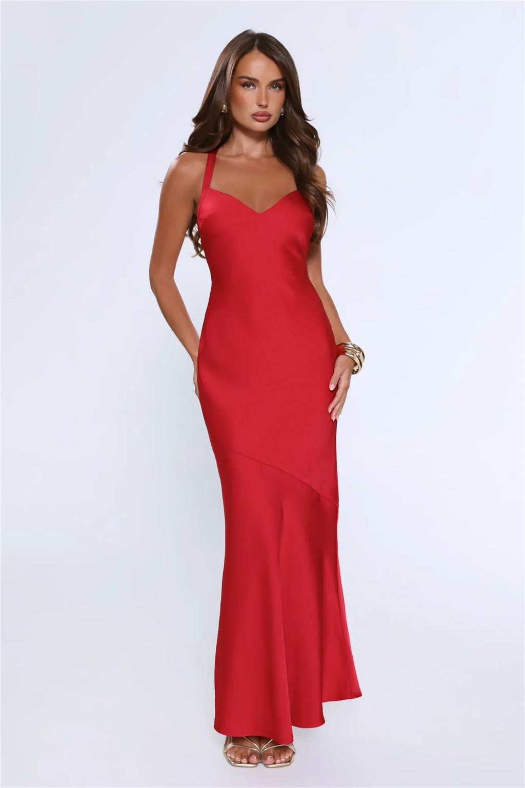Spotlight Energy Satin Maxi Dress Red