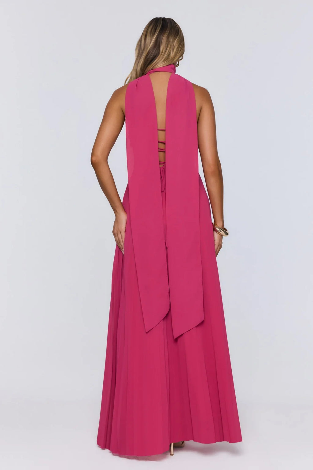 Sugar Babe Strapless Pleated Maxi Dress Magenta