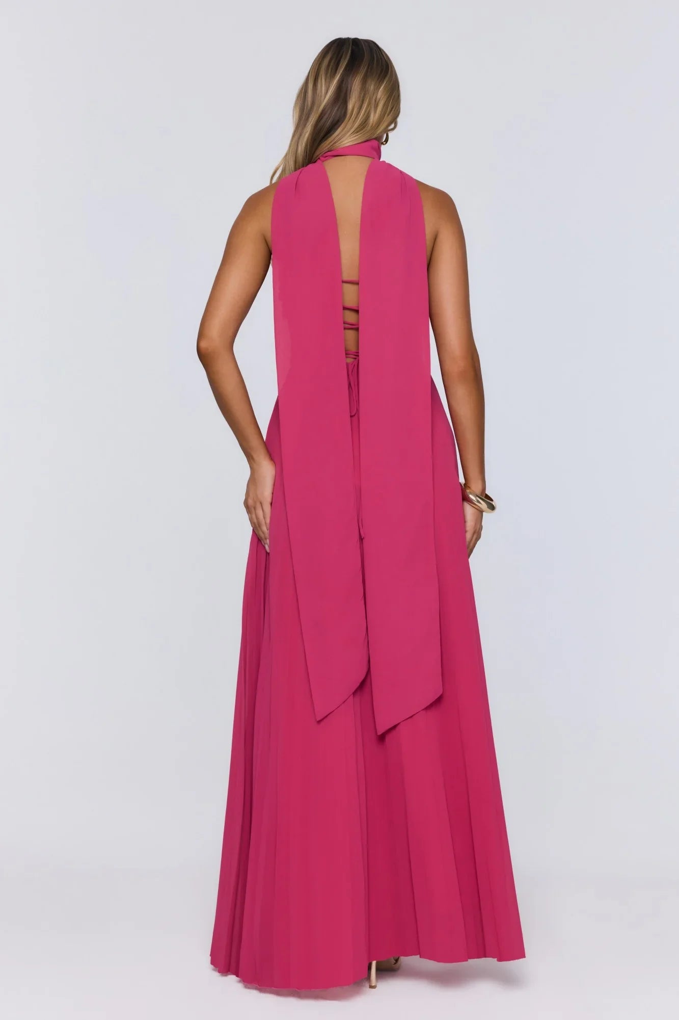 Sugar Babe Strapless Pleated Maxi Dress Magenta