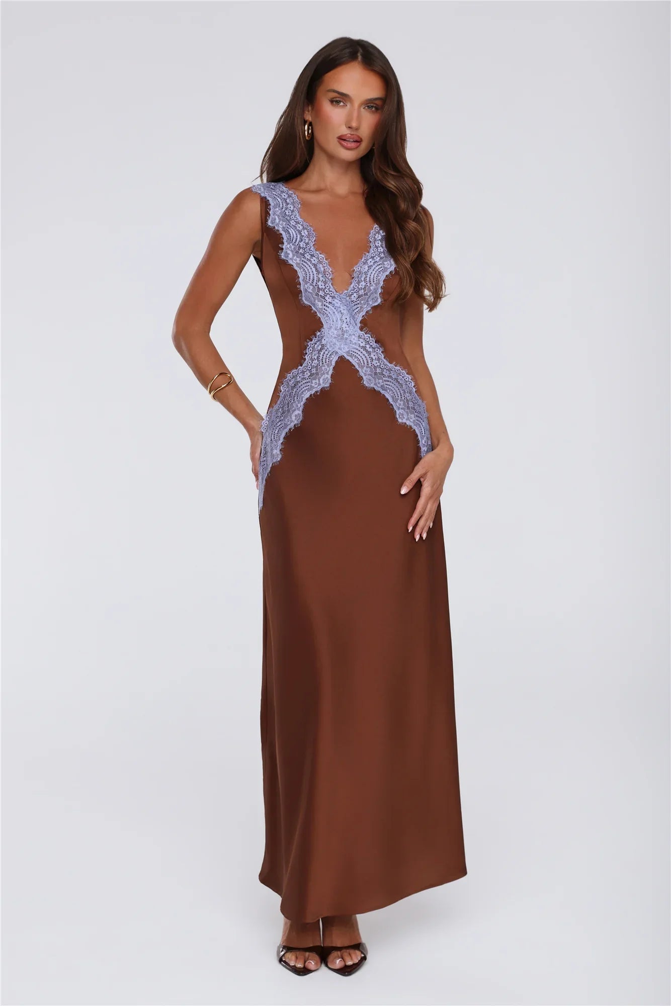 Iconic Heat Satin Maxi Dress Brown