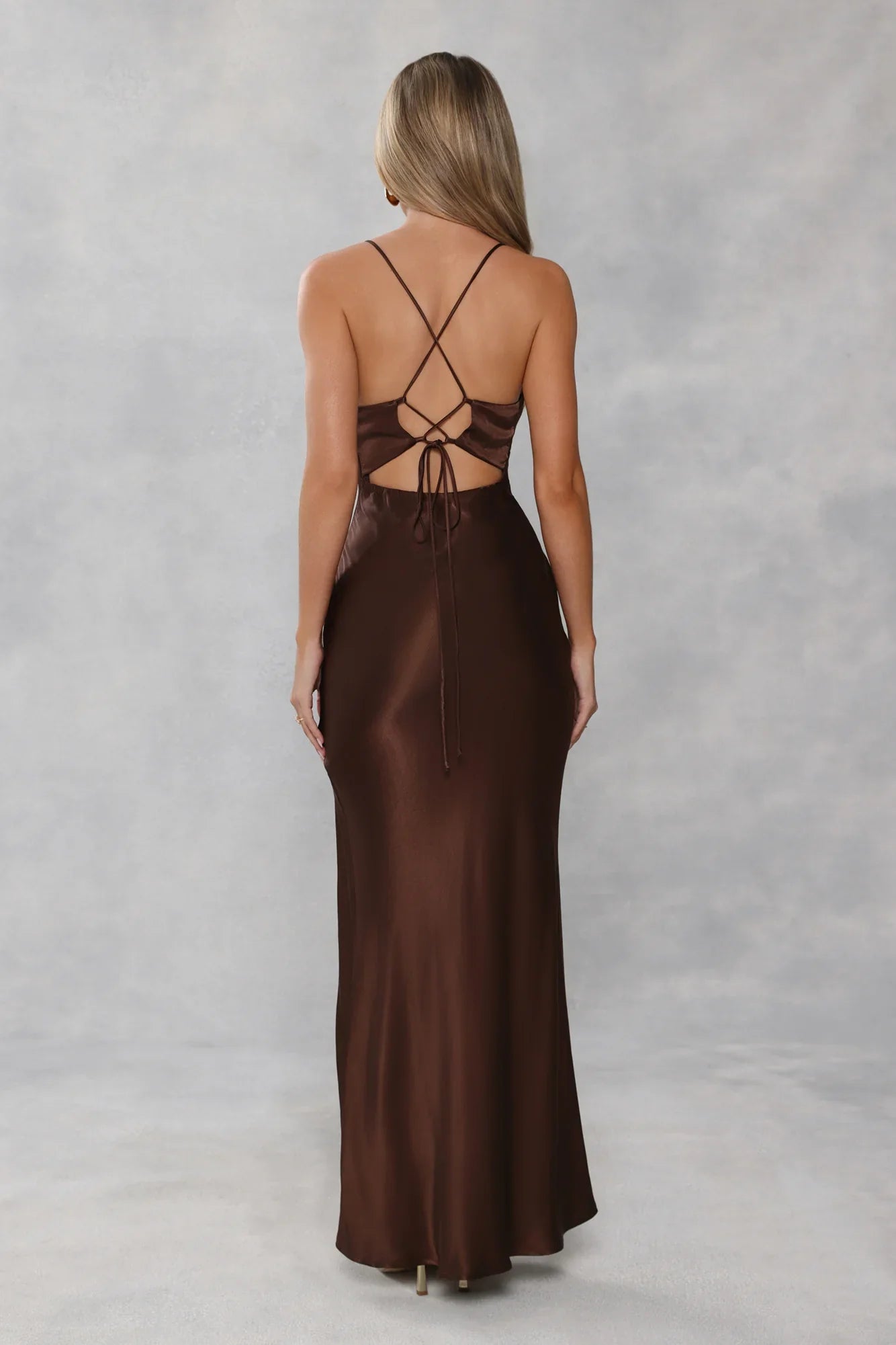 The Sophia Satin Maxi Dress Chocolate Brown