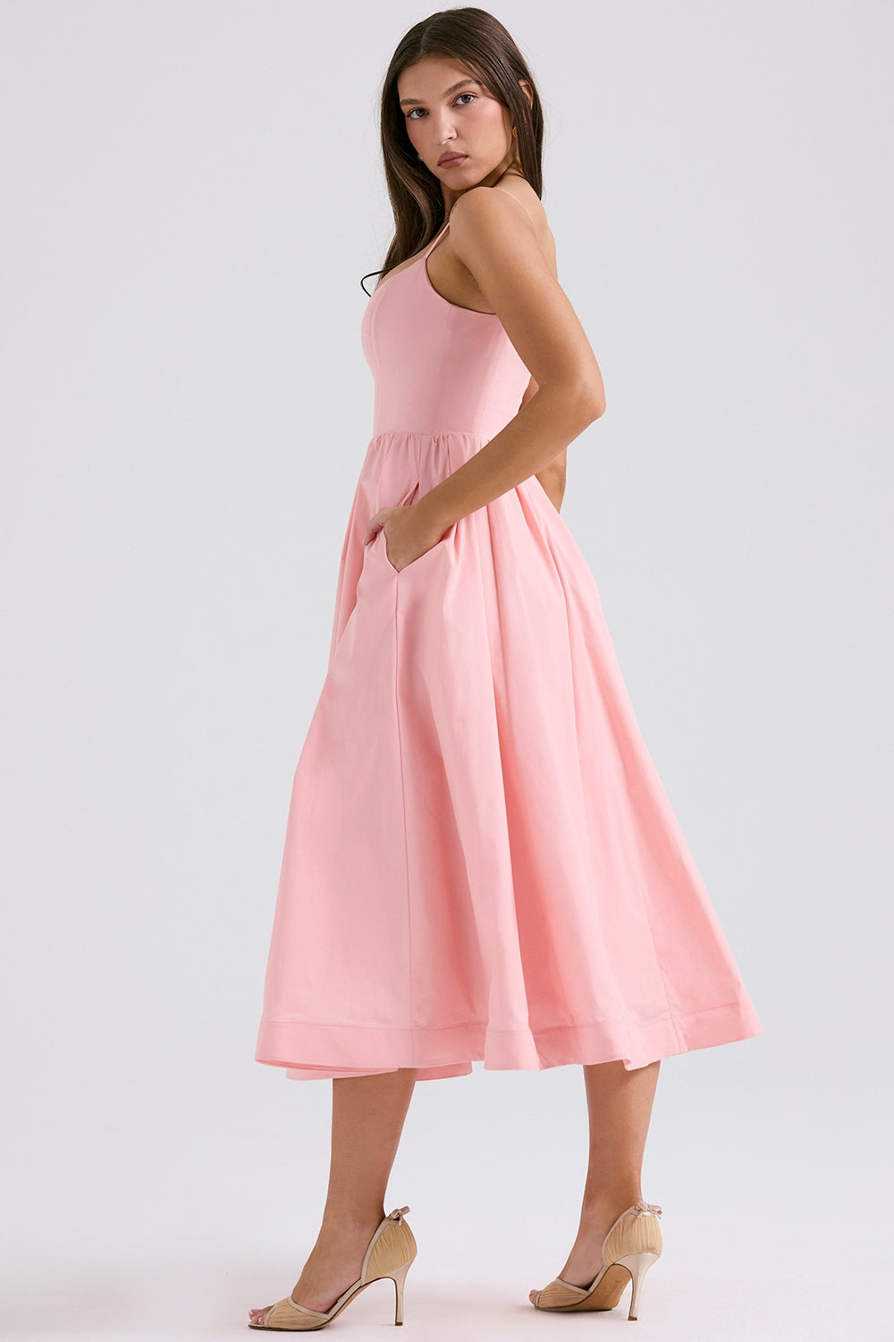 rose pink cotton corset sundress
