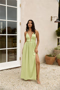 Isla Linen Halter Maxi Dress Green