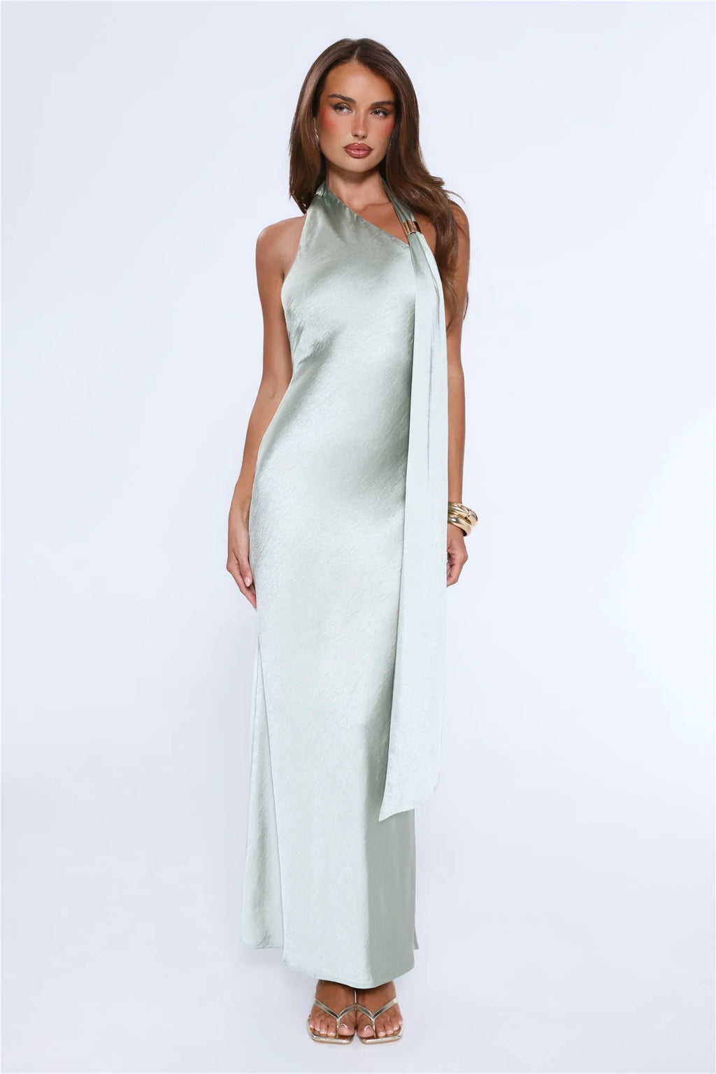 In My Moment Halter Satin Maxi Dress Sage
