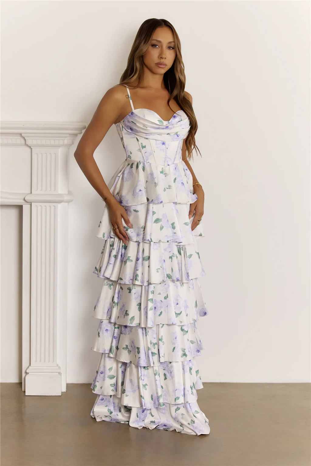 Dreamy Floral Corset Tiered Maxi Dress White