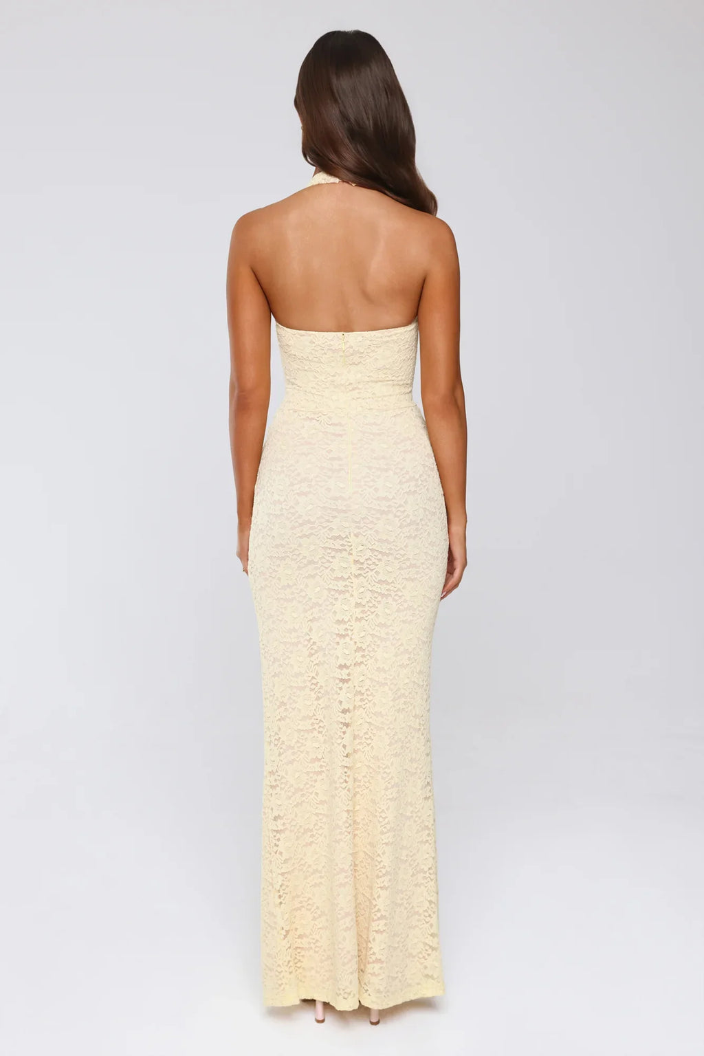 Delicate Daydream Halter Lace Maxi Dress Yellow