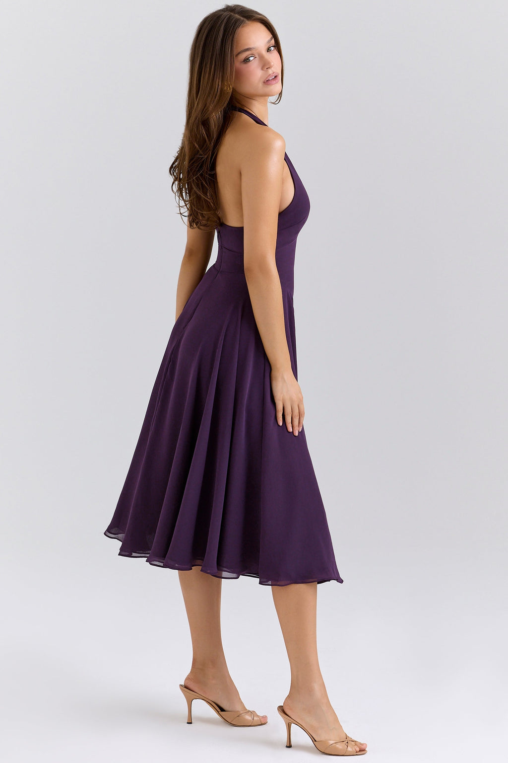 grape georgette halter sundress