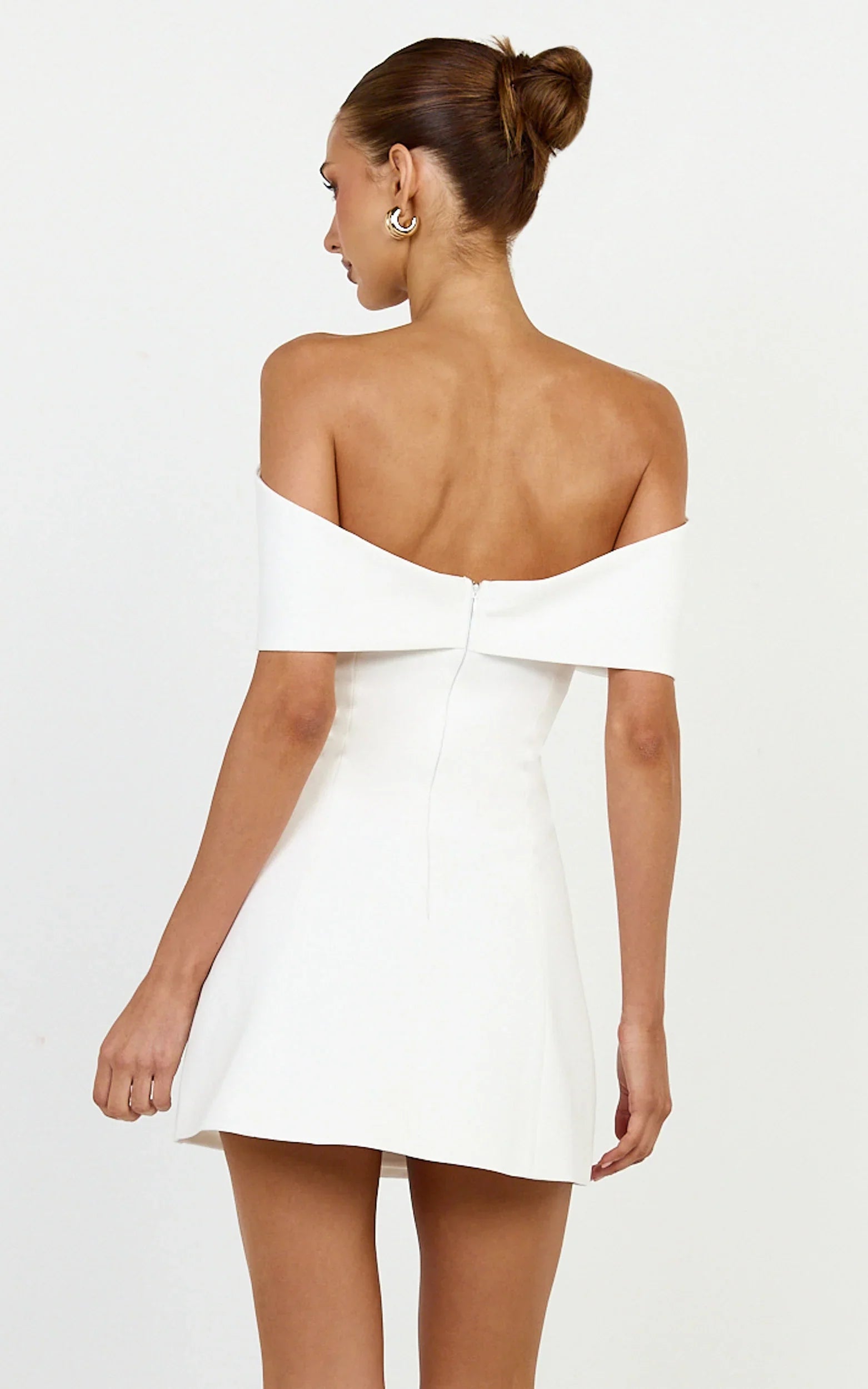 Thalia Mini Dress - Off Shoulder Bow Detail Dress in White