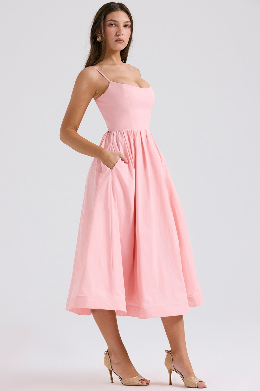 rose pink cotton corset sundress