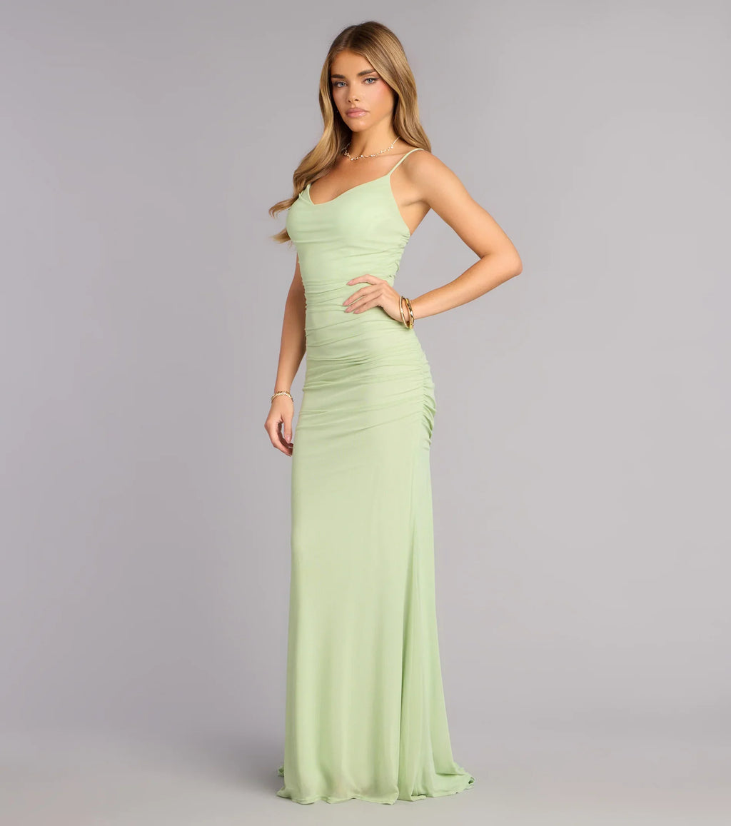 Bonnie Ruched Mesh Mermaid Dress