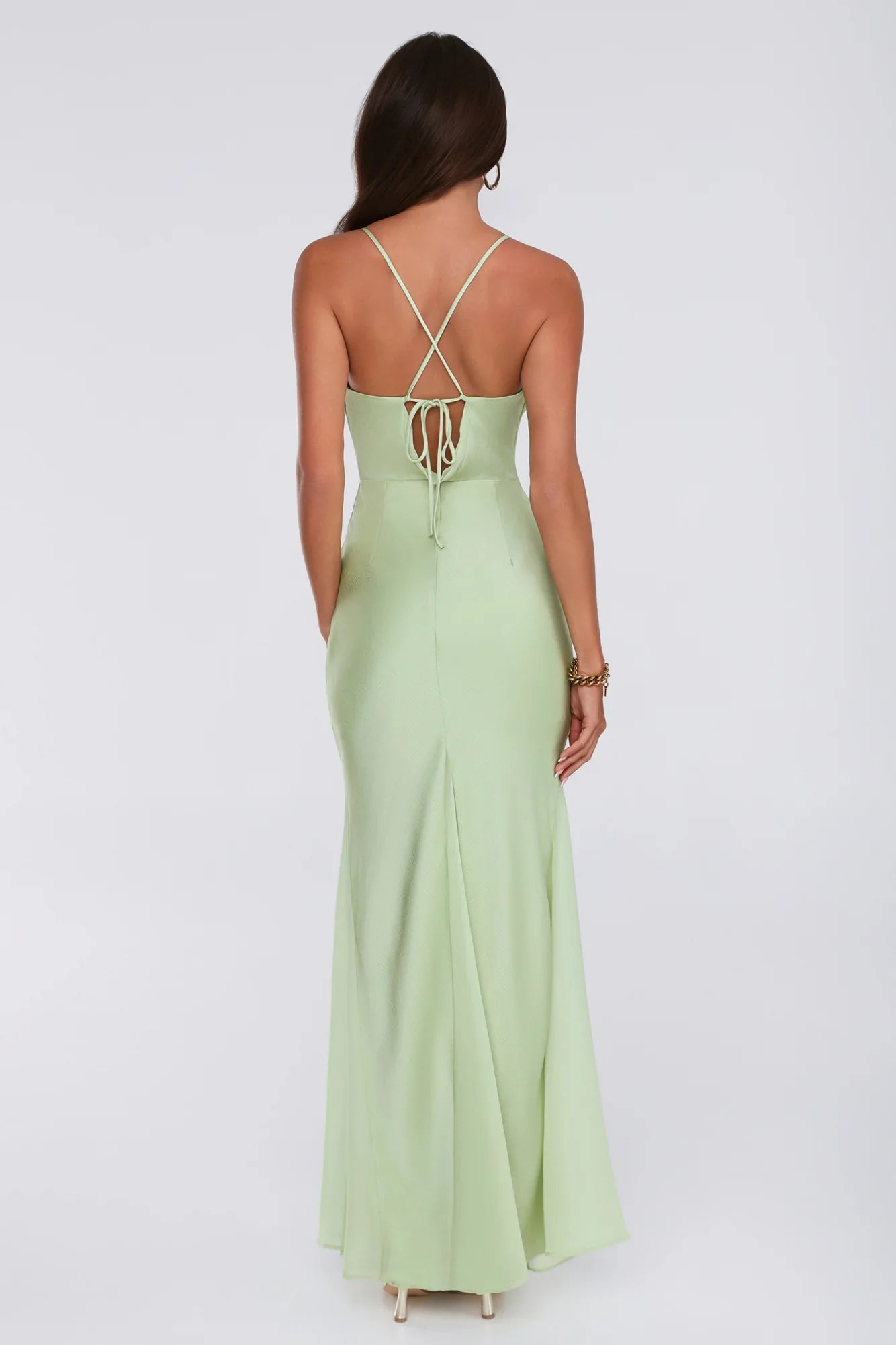 Couture Evening Satin Maxi Dress Green