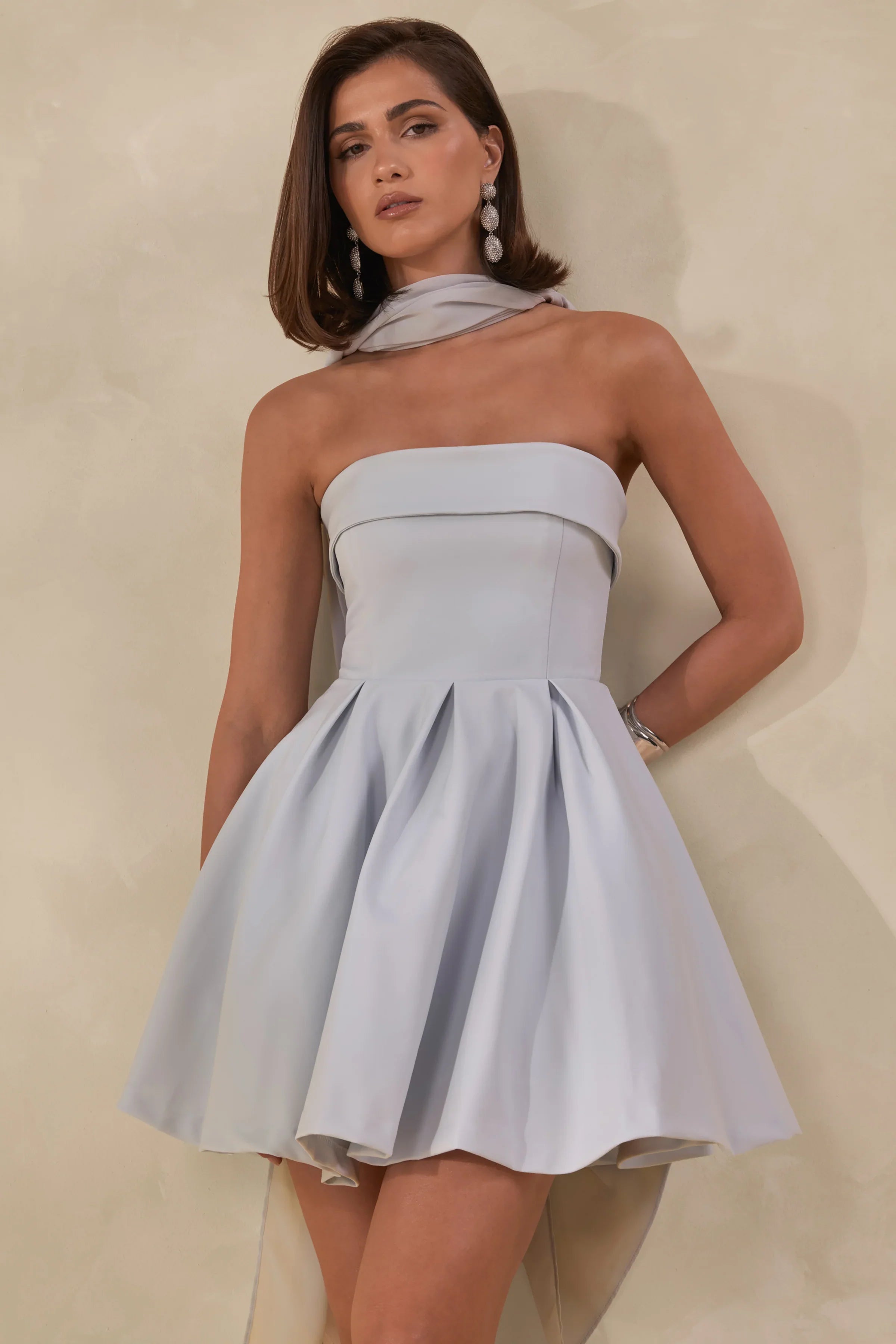 Bruna | Powder Blue Bandeau Skater Mini Dress
