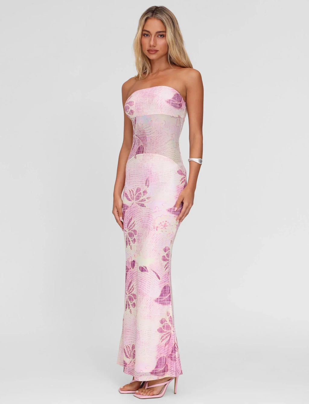 MORGAN MESH DRESS - GRUNGE FLORAL MAGENTA