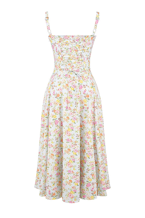 pale blue meadow print cotton bustier sundress