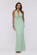 Bling It Babe Beaded Halter Maxi Dress Sage