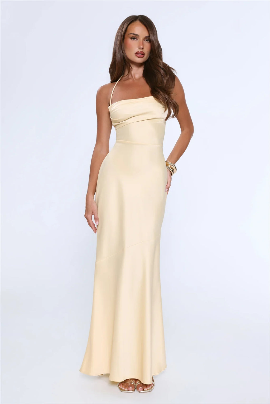 Evening Energy Satin Maxi Dress Yellow