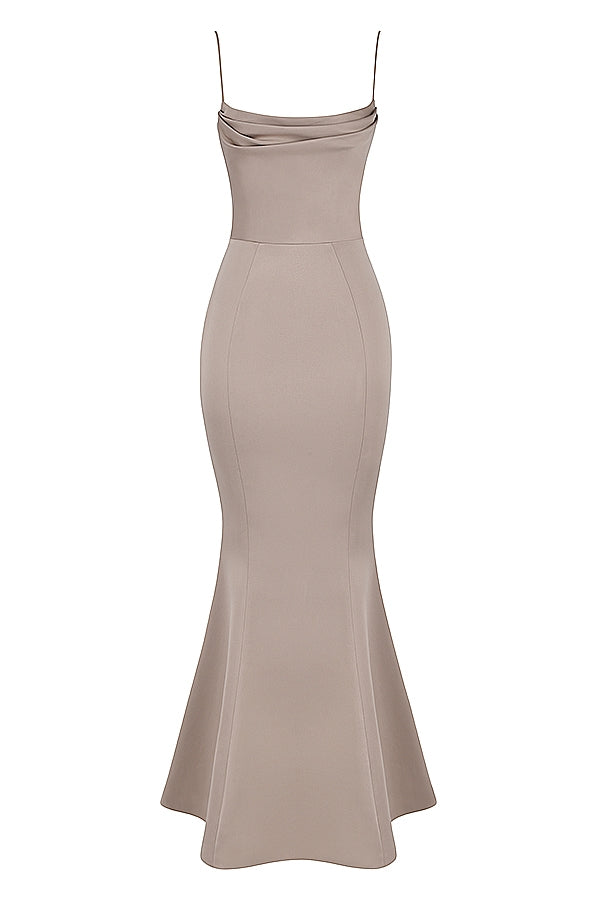 mushroom satin fishtail gown