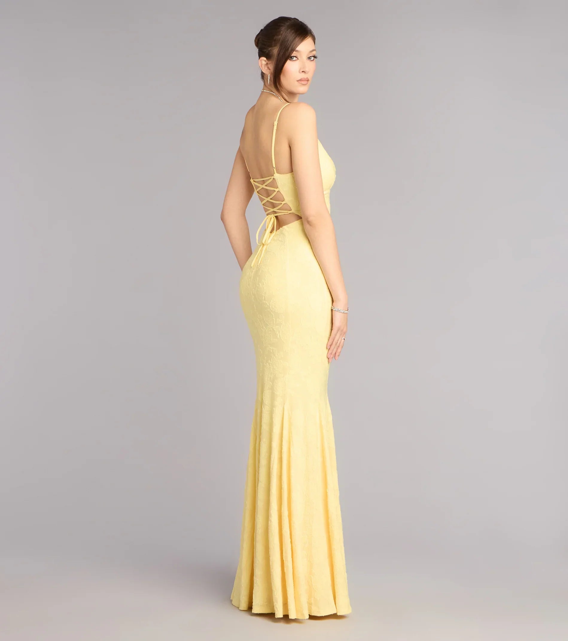 Payton Floral Jacquard Lace-Up Mermaid Dress
