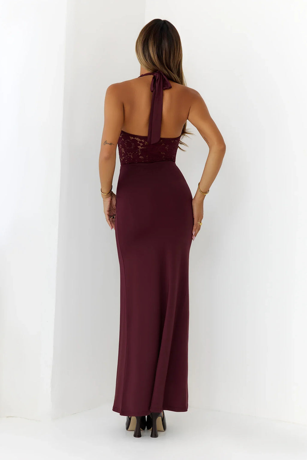 Always That Girl Halter Maxi Dress Burgundy