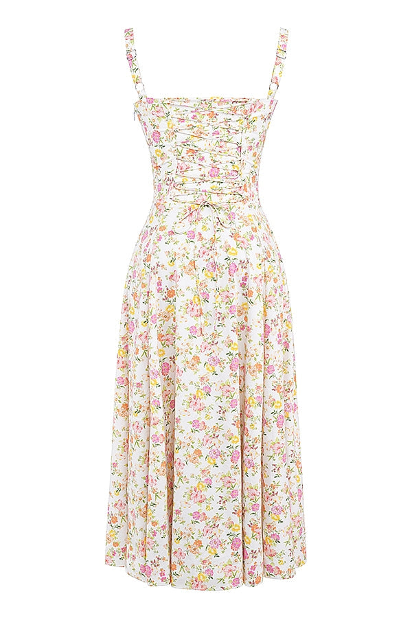 ivory meadow print cotton bustier sundress