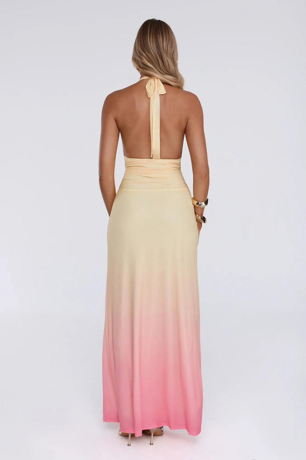 Glow Aesthetic Halter Mesh Maxi Dress Yellow