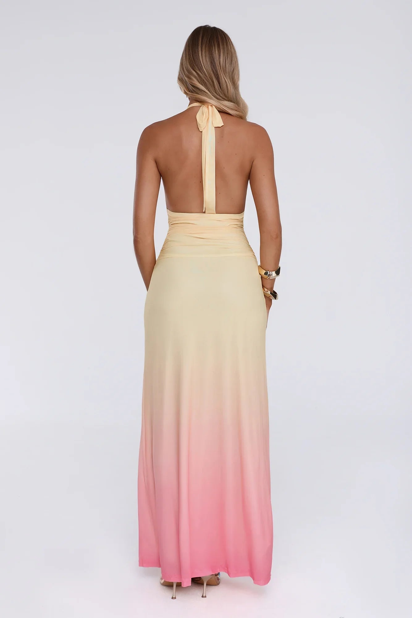 Glow Aesthetic Halter Mesh Maxi Dress Yellow