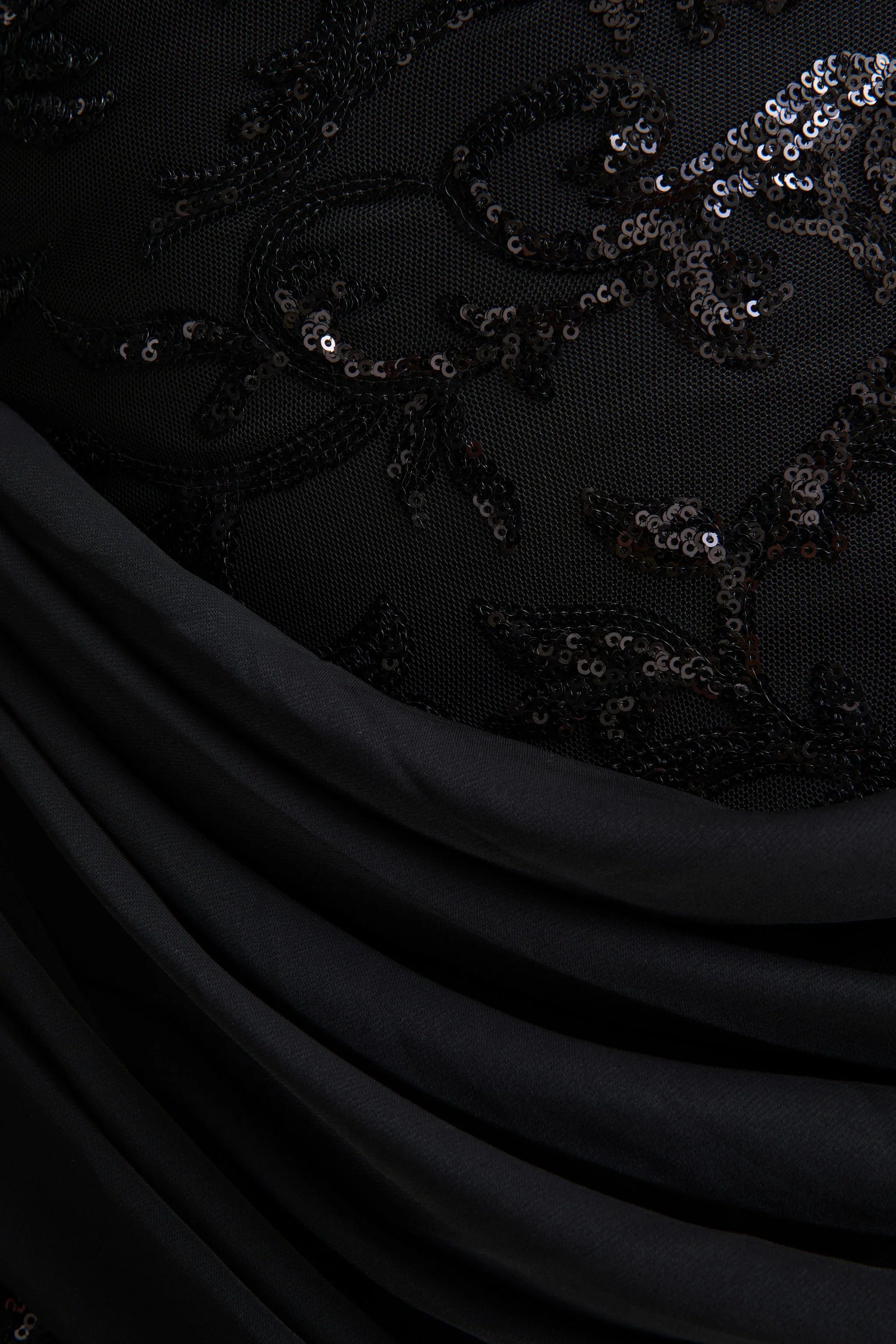 Florecita | Black Embellished Lace Crew-Neck Mini Dress With Sash Detail