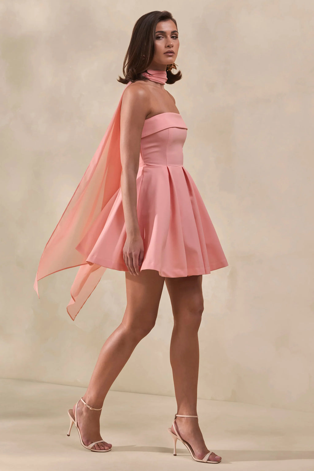 Bruna | Light Pink Bandeau Skater Mini Dress