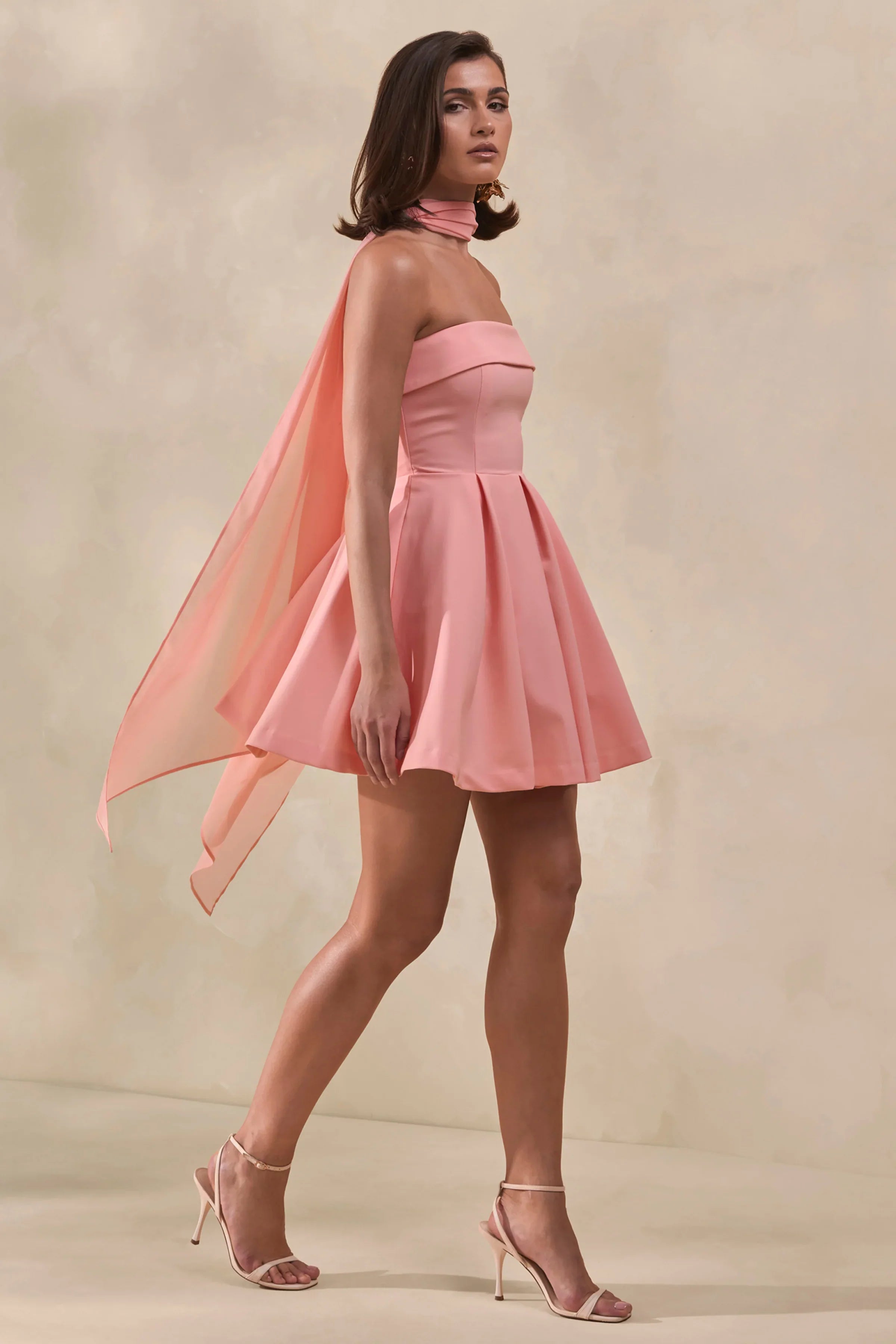 Bruna | Light Pink Bandeau Skater Mini Dress
