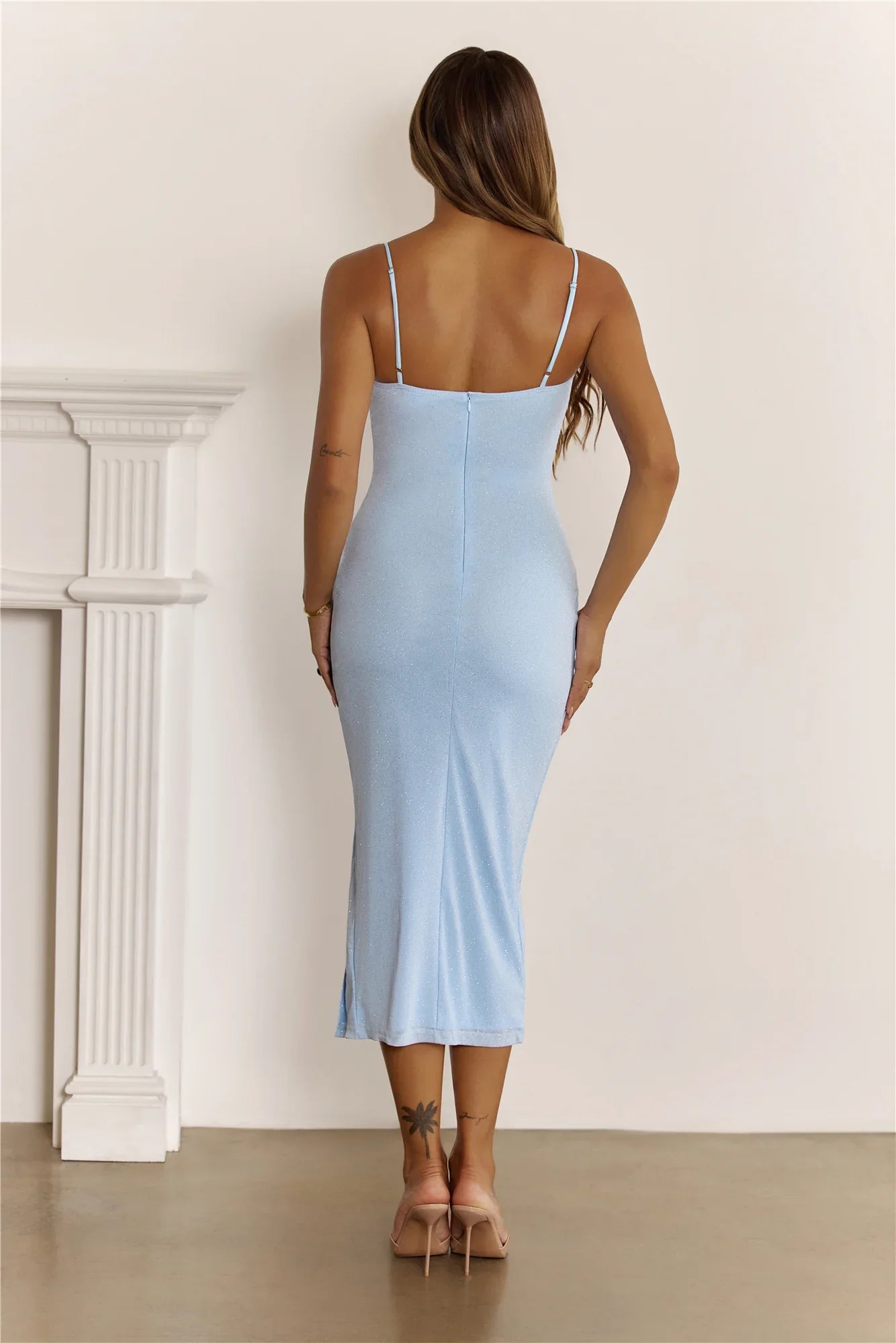 Glitter Corset Midi Dress Light Blue
