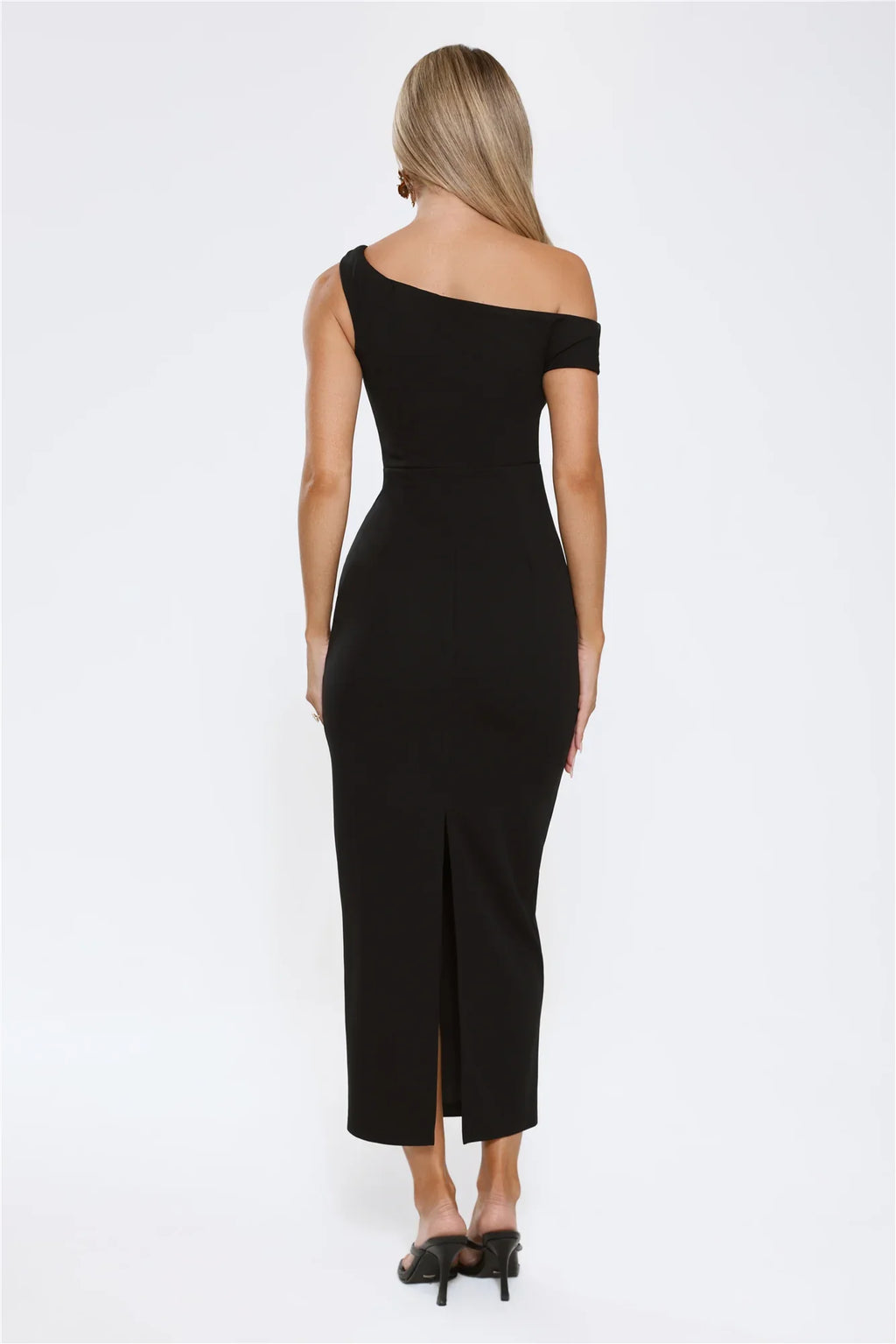 Downtown Alley Off Shoulder Midi Dress Black