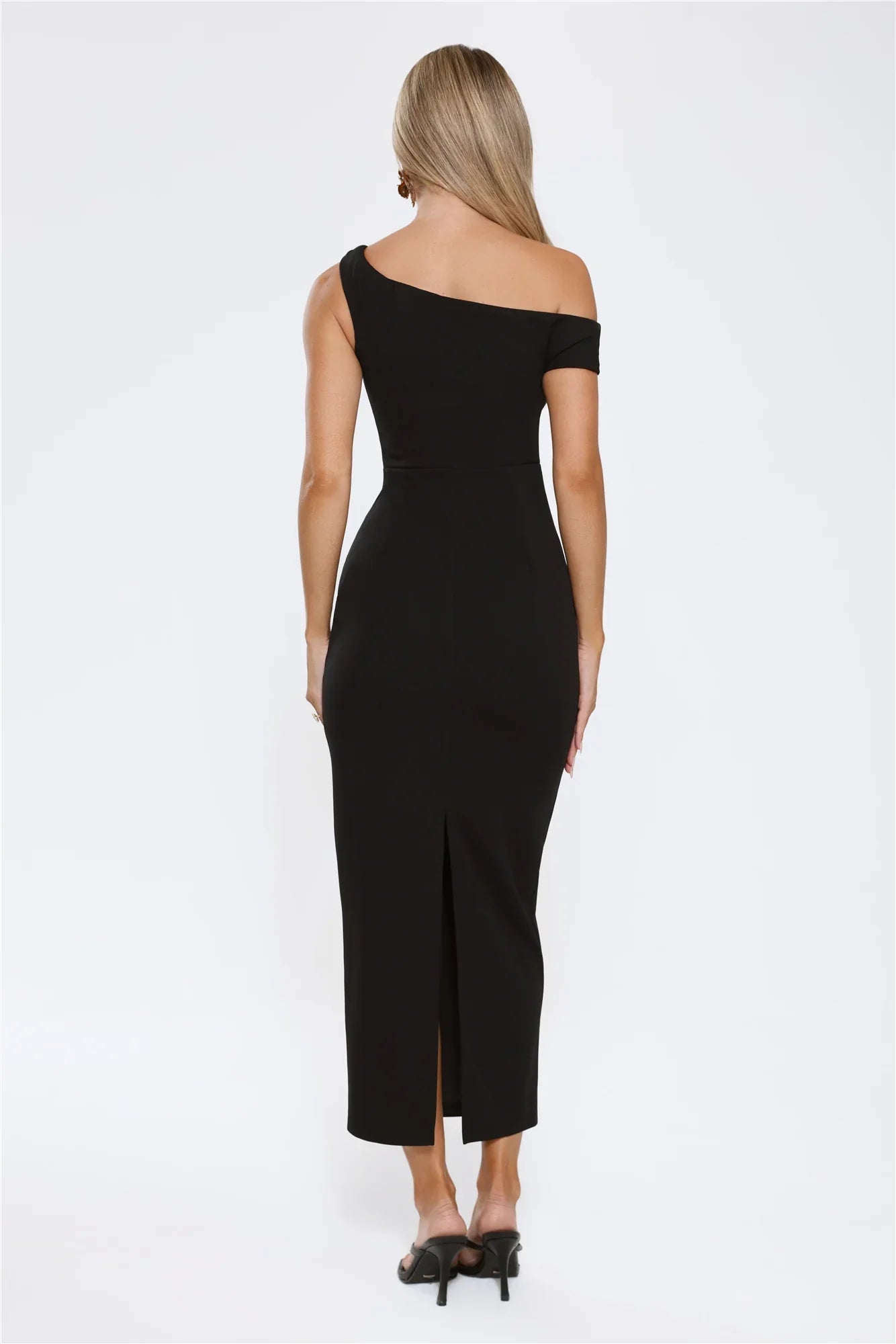 Downtown Alley Off Shoulder Midi Dress Black